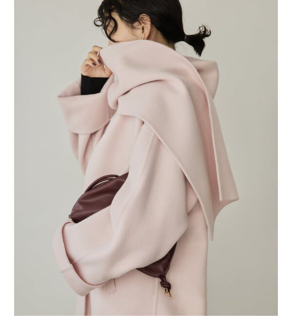 SLOBE IENA「《ストール付き》SUPER140 ダブルフェイスノーカラーコート・ストール」|ノーカラーコート|ピンク A