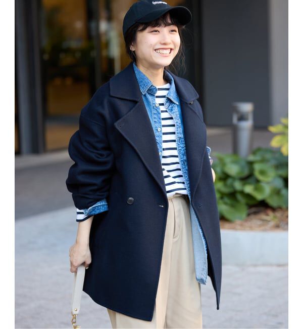 SLOBE IENA「souple wool ダブルフェイスミドルコート」|ピーコート|