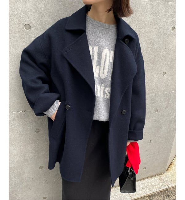 SLOBE IENA「souple wool ダブルフェイスミドルコート」|ピーコート|