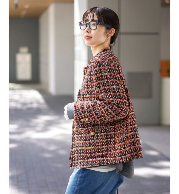 IENA「LINTONツイードジャケット」|ノーカラージャケット|