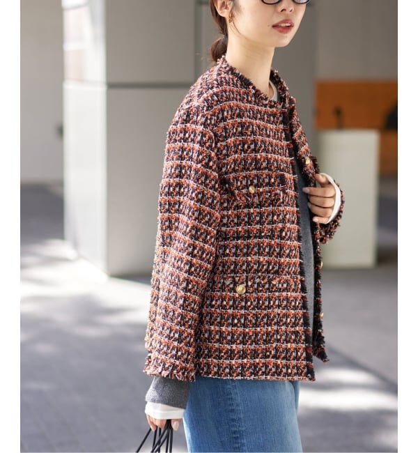 IENA「LINTONツイードジャケット」|ノーカラージャケット|