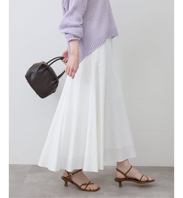 SLOBE IENA「《予約》ナイロンワッシャー切り替えギャザースカート」|スカート|ホワイト
