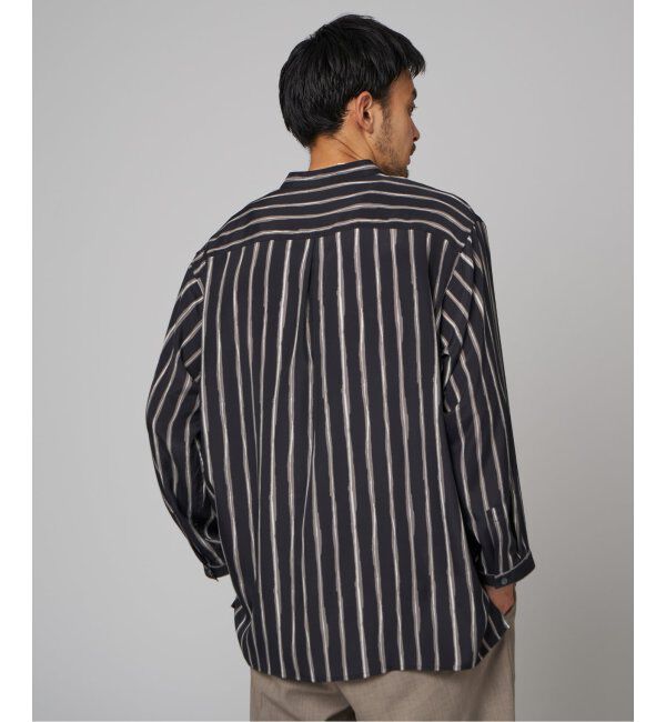 EDIFICE「ストライプ ドレーピー 8分袖 バンドカラープルオーバーシャツ」|シャツ・ブラウス|