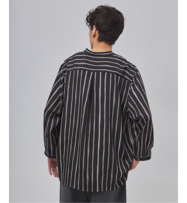 EDIFICE「ストライプ ドレーピー 8分袖 バンドカラープルオーバーシャツ」|シャツ・ブラウス|