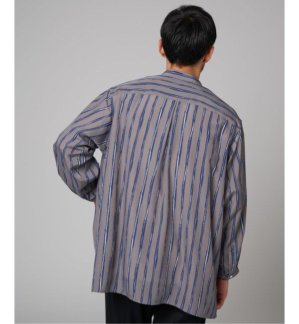 EDIFICE「ストライプ ドレーピー 8分袖 バンドカラープルオーバーシャツ」|シャツ・ブラウス|