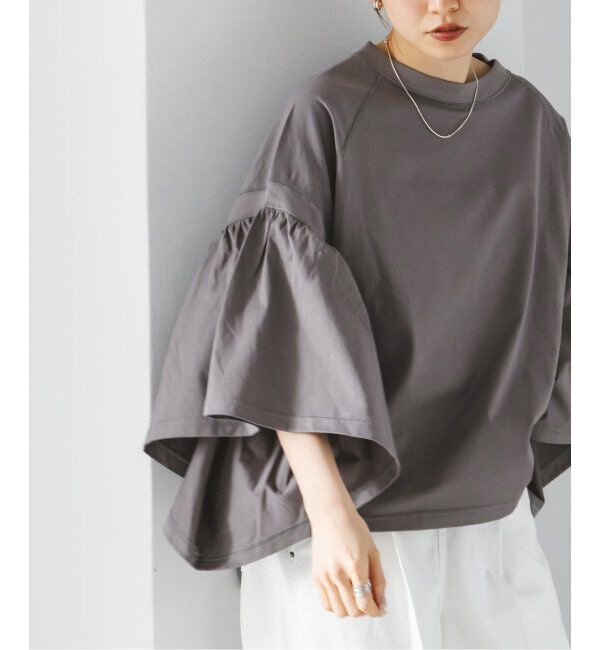 NOBLE「《追加》COG THE BIGSMOKE/コグザビッグスモーク LAURA GATHERED SLV TOP」|Tシャツ・カットソー|グレー