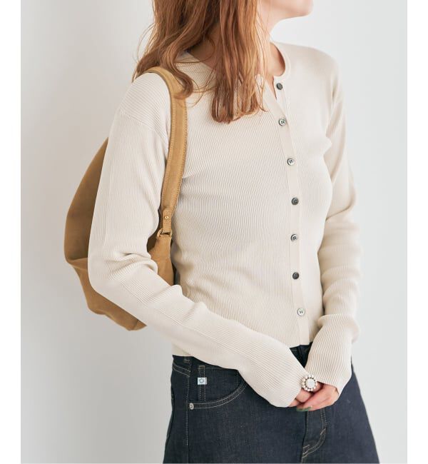 Spick and Span「Vis/PE リブクルーネックカーディガン」|カーディガン|