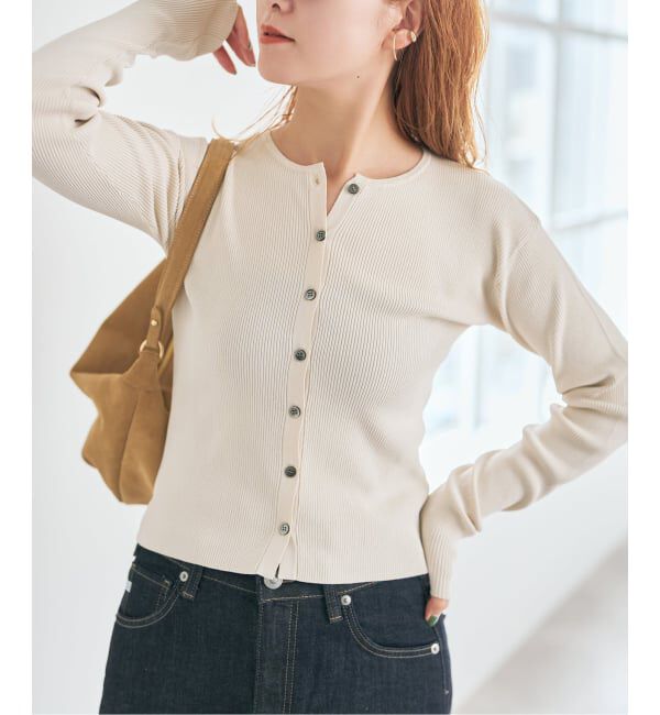 Spick and Span「Vis/PE リブクルーネックカーディガン」|カーディガン|