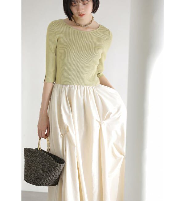  「《予約》【洗える】タックデザインドッキングワンピース」|ワンピース|