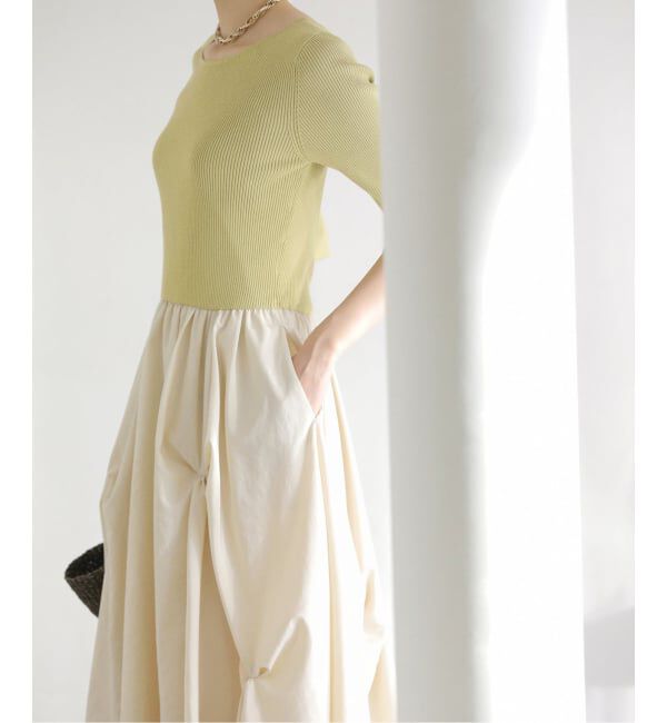  「《予約》【洗える】タックデザインドッキングワンピース」|ワンピース|