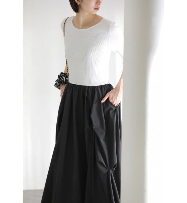  「《予約》【洗える】タックデザインドッキングワンピース」|ワンピース|