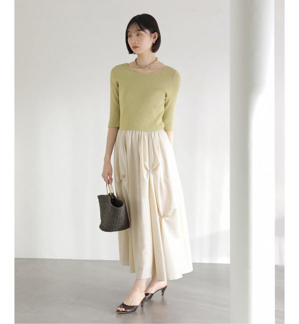  「《予約》【洗える】タックデザインドッキングワンピース」|ワンピース|