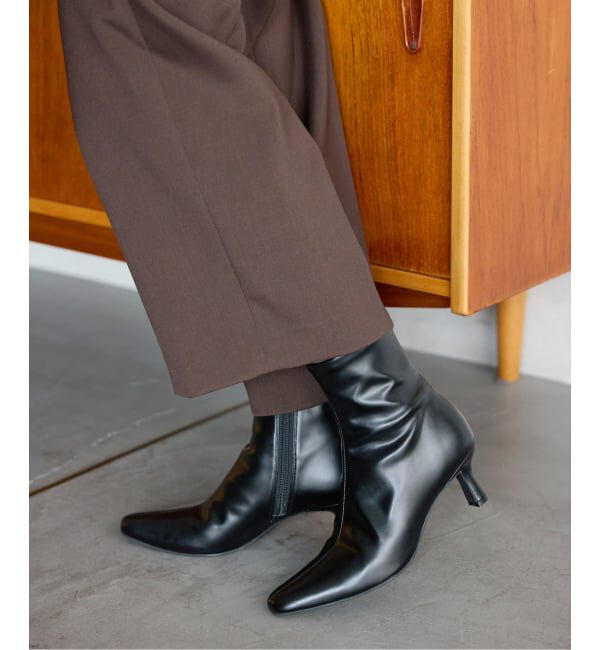  「《追加》6cmフレンチスクエアフィットショートブーツ」|ショートブーツ|ブラック A