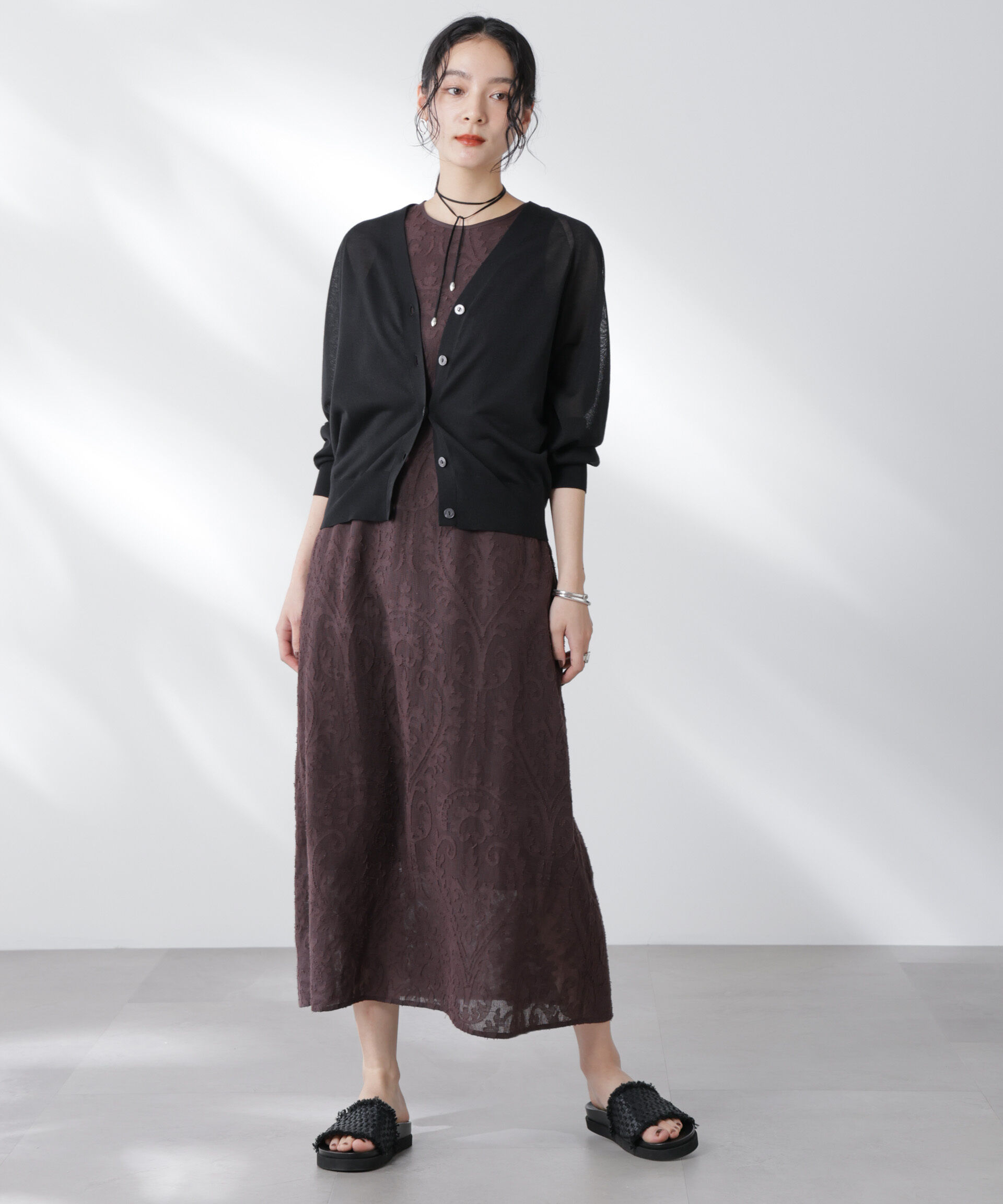 nano･universe「コットンスパークシアーＶネックカーディガン」|ニット・セーター|