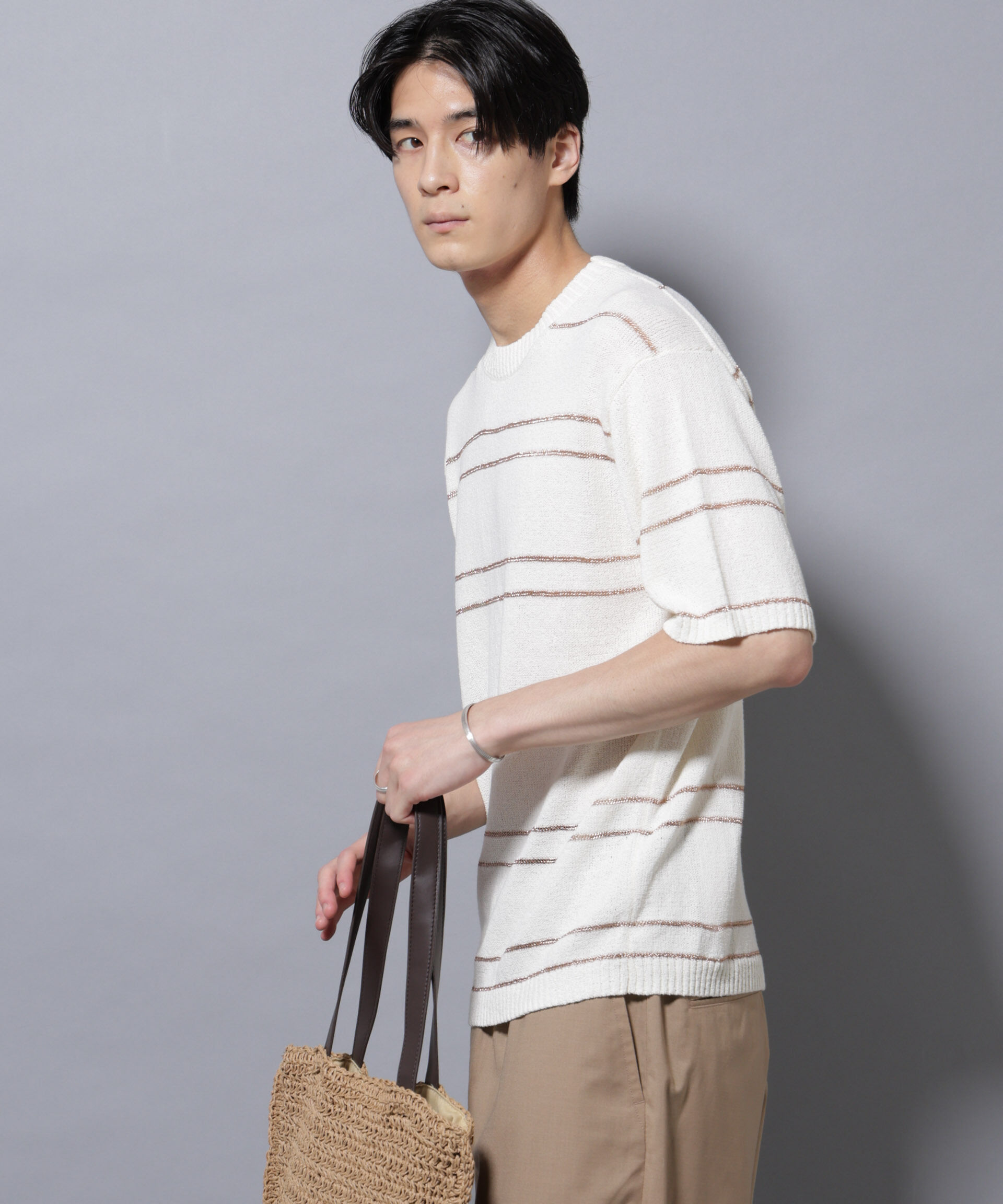 nano･universe「ブークレーラメボーダー ニットTシャツ」|ニット・セーター|