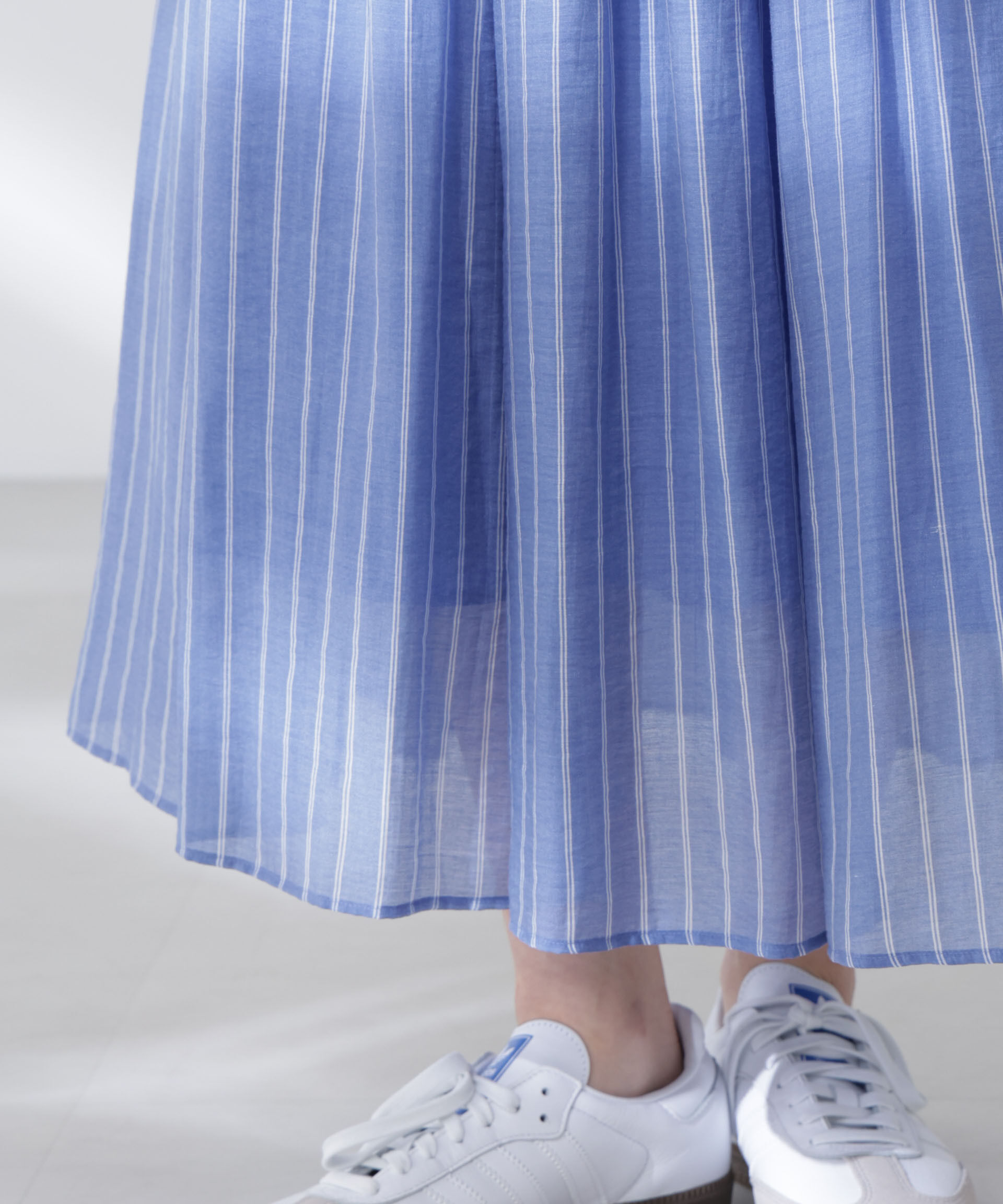 nano･universe「シアーストライプギャザーフレアスカート(セットアップ可)」|スカート|