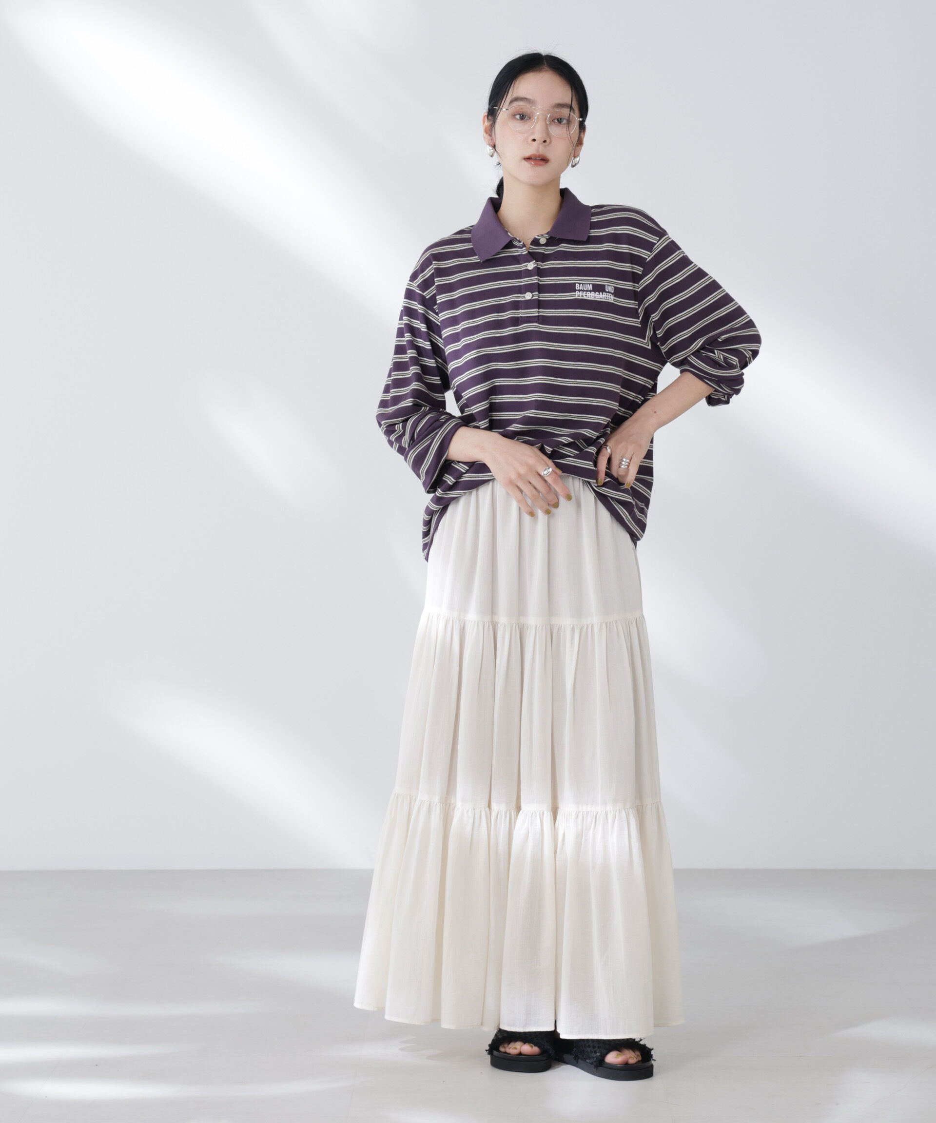 nano･universe「コットンシフォンティアードスカート」|スカート|