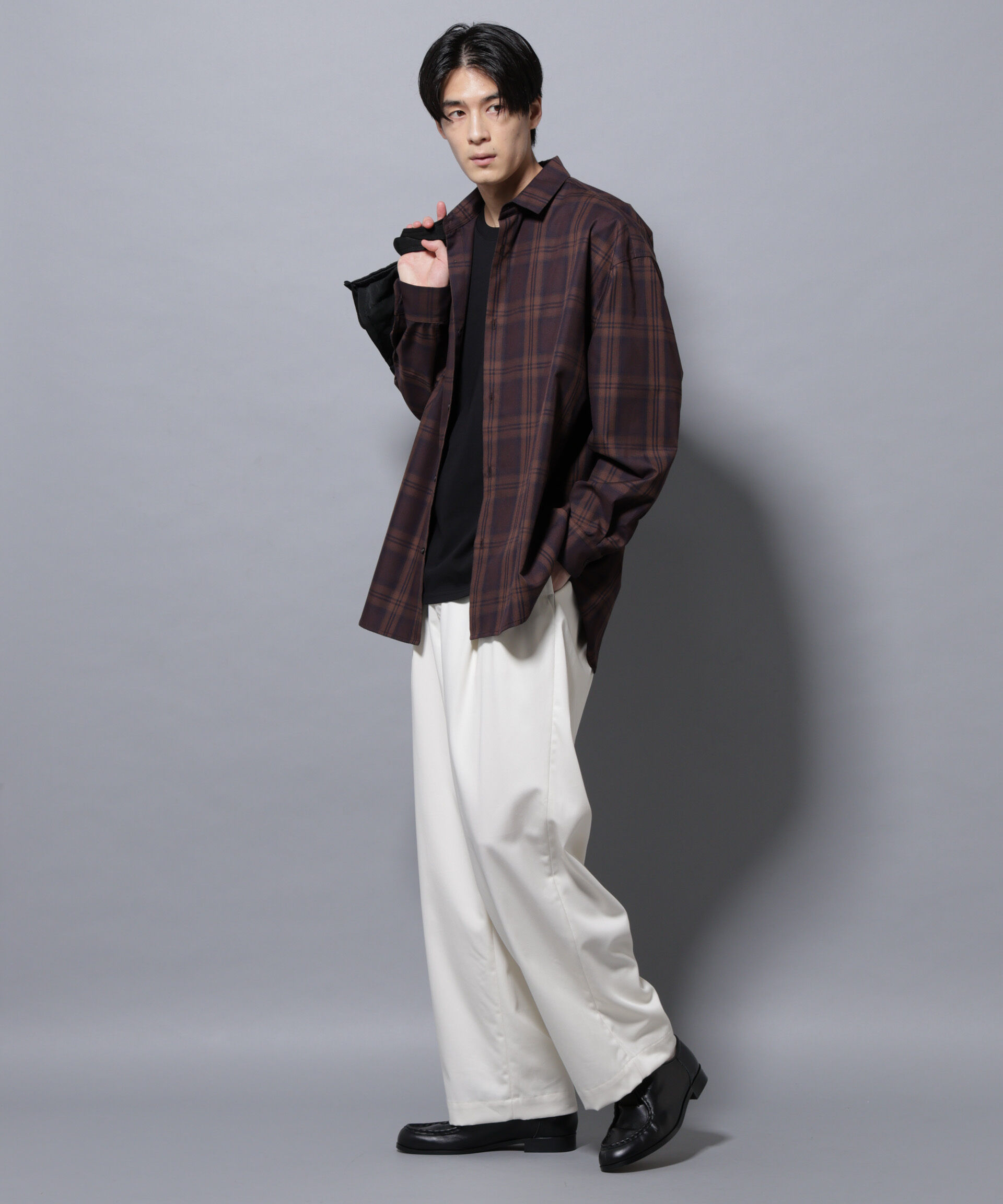 nano･universe「ビッグドレープチェックシャツ 長袖」|シャツ・ブラウス|