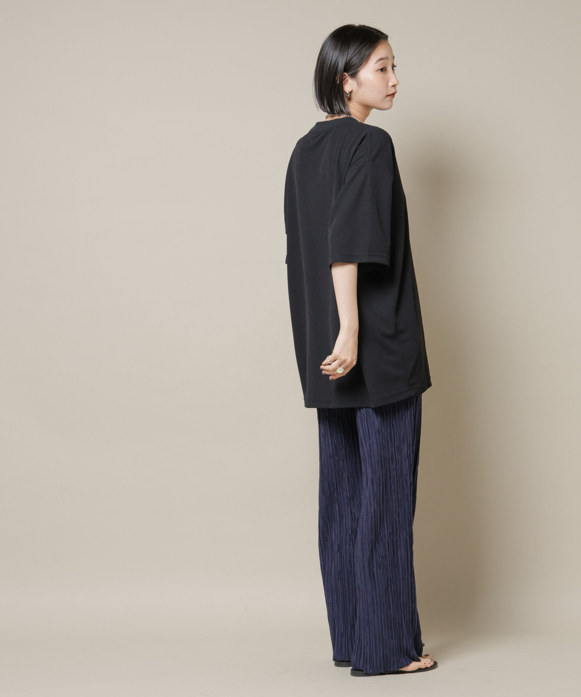 nano･universe「ランダムプリーツカットセミワイドパンツ(セットアップ可)」|チノ|