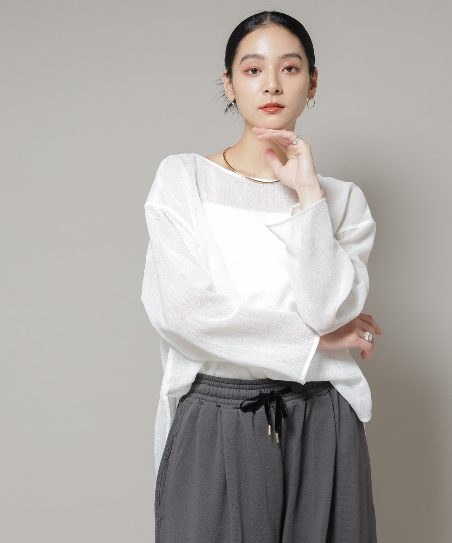 nano･universe「オーバーサイズメッシュブラウス」|シャツ・ブラウス|