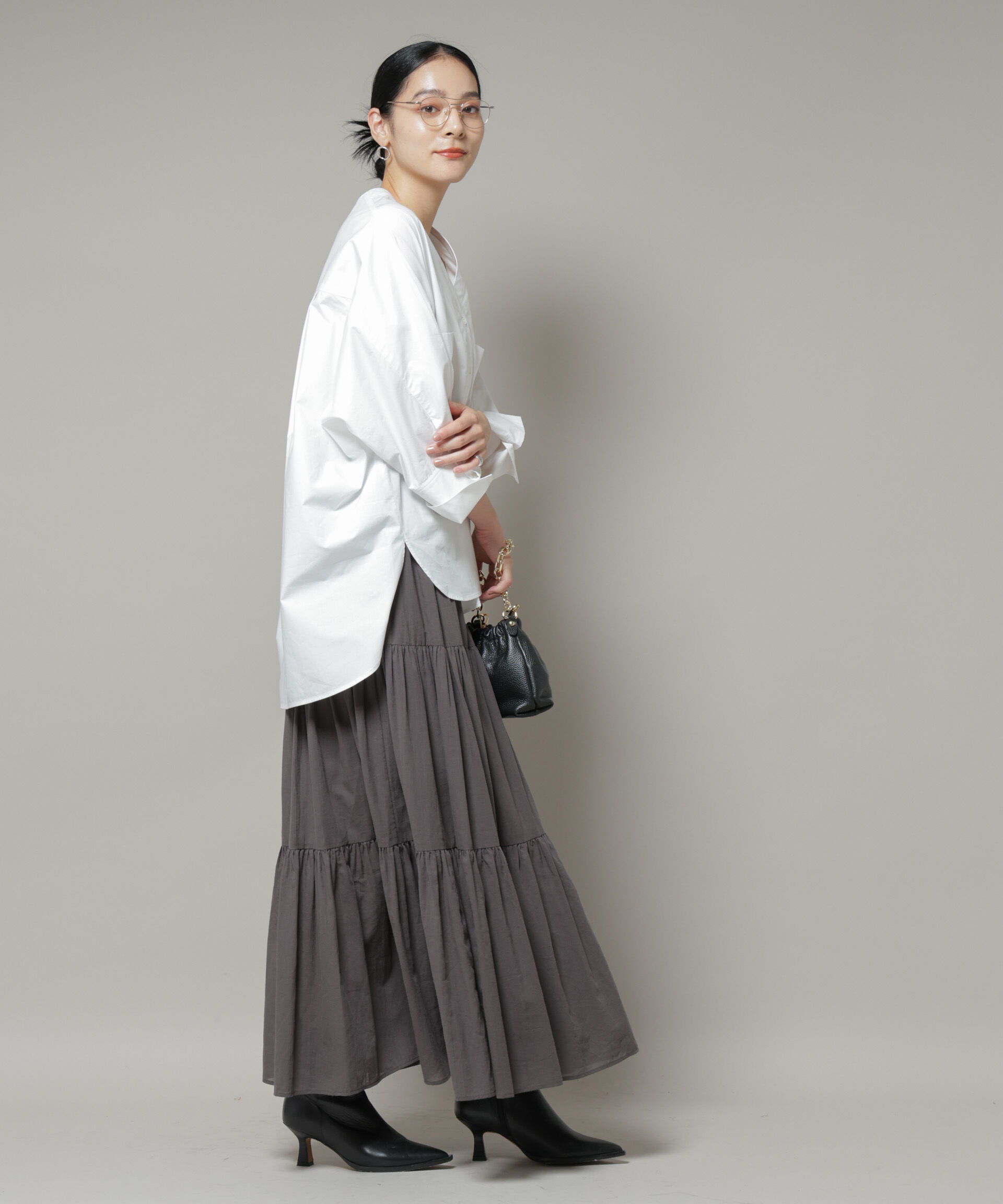 nano･universe「Vネックオーバーサイズシャツ」|シャツ・ブラウス|