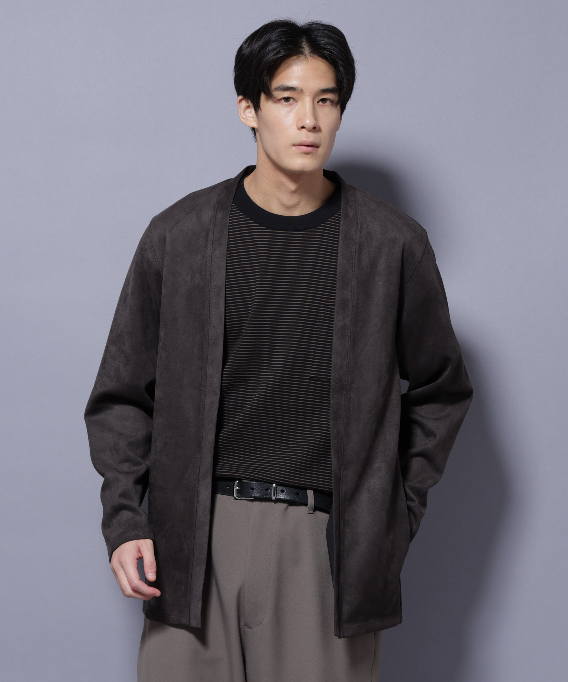 nano･universe「フェイクスエードトッパーカーディガン」|Tシャツ・カットソー|チャコール3