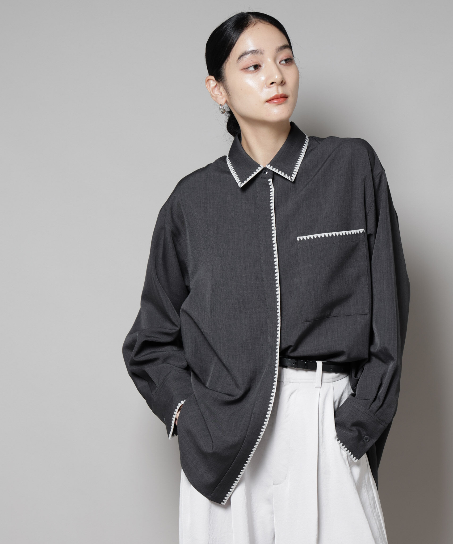 nano･universe「トリミング刺繍ツイルシャツ」|シャツ・ブラウス|