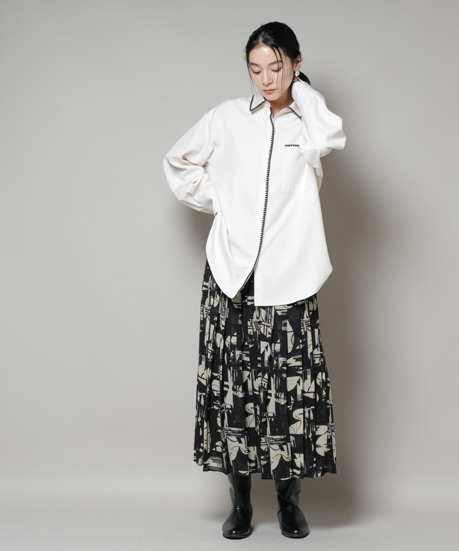 nano･universe「アートプリントジョーゼットプリーツスカート」|スカート|