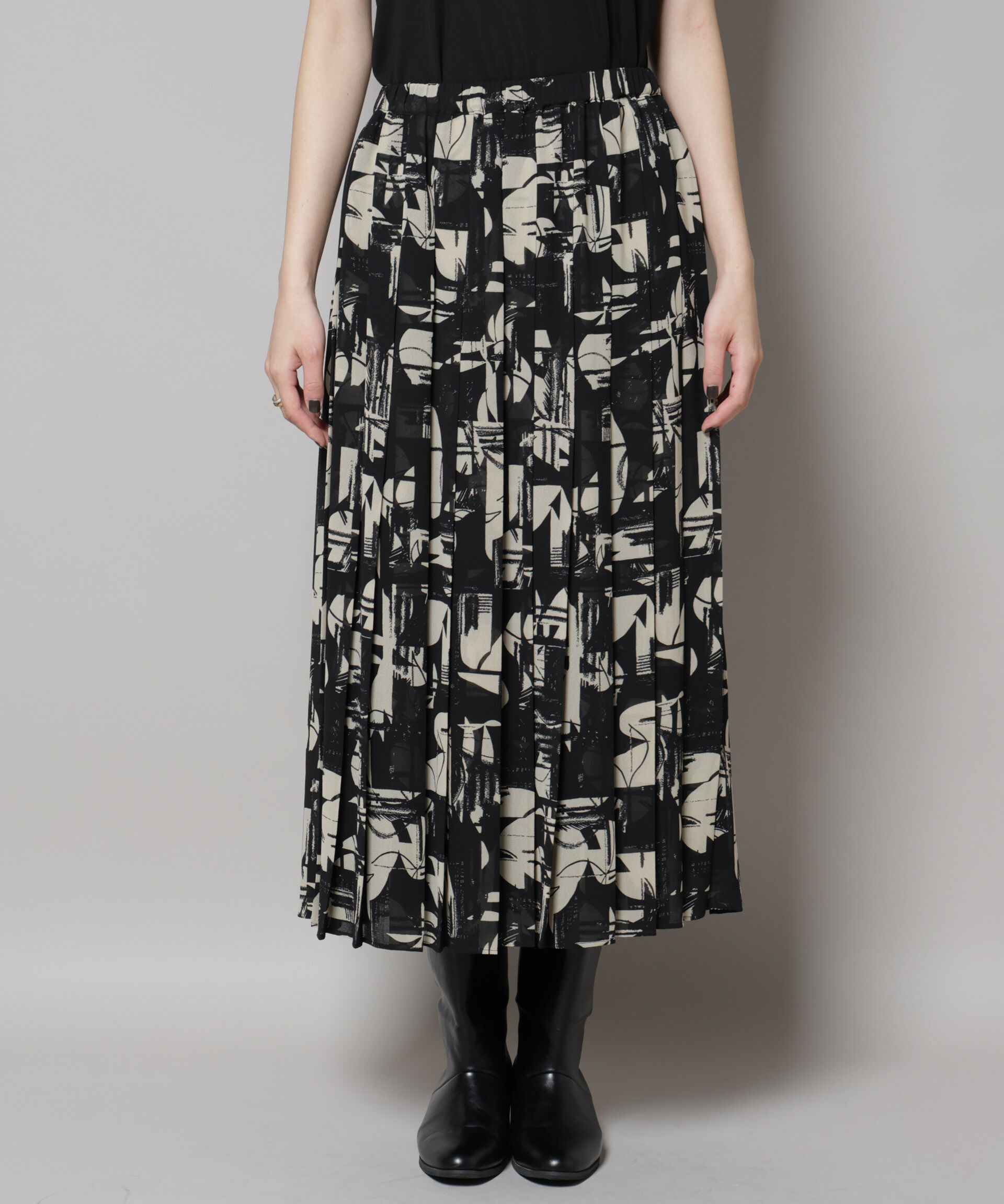 nano･universe「アートプリントジョーゼットプリーツスカート」|スカート|