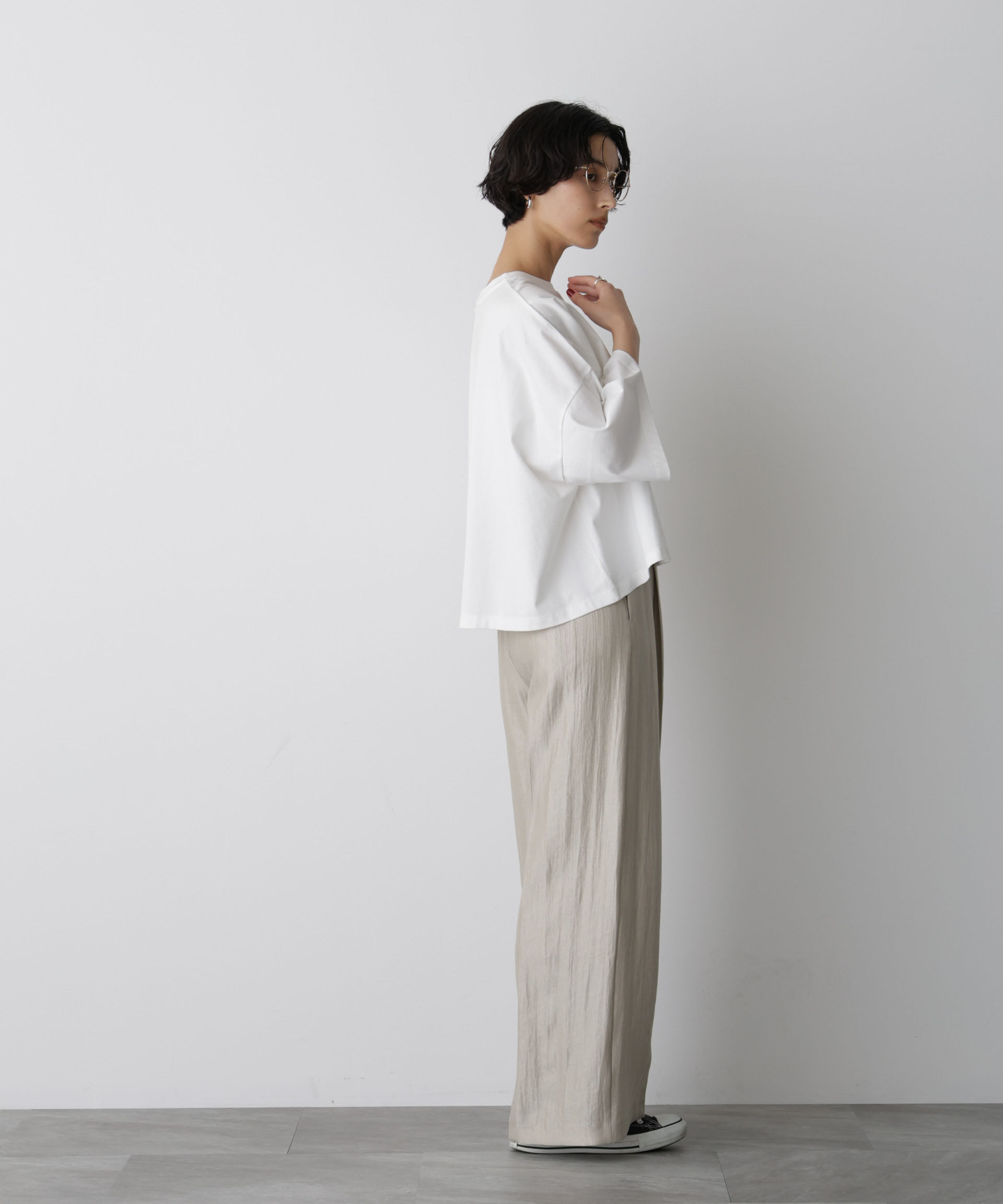 nano･universe「「STEVELOUR」サテンタックワイドパンツ(セットアップ可)」|チノ|