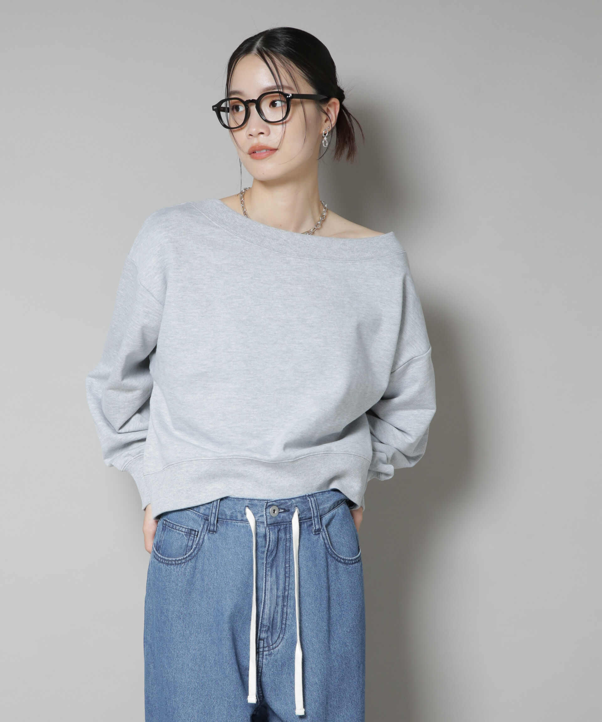 nano･universe「ワイドボートネックスウェットトップス」|Tシャツ・カットソー|グレー