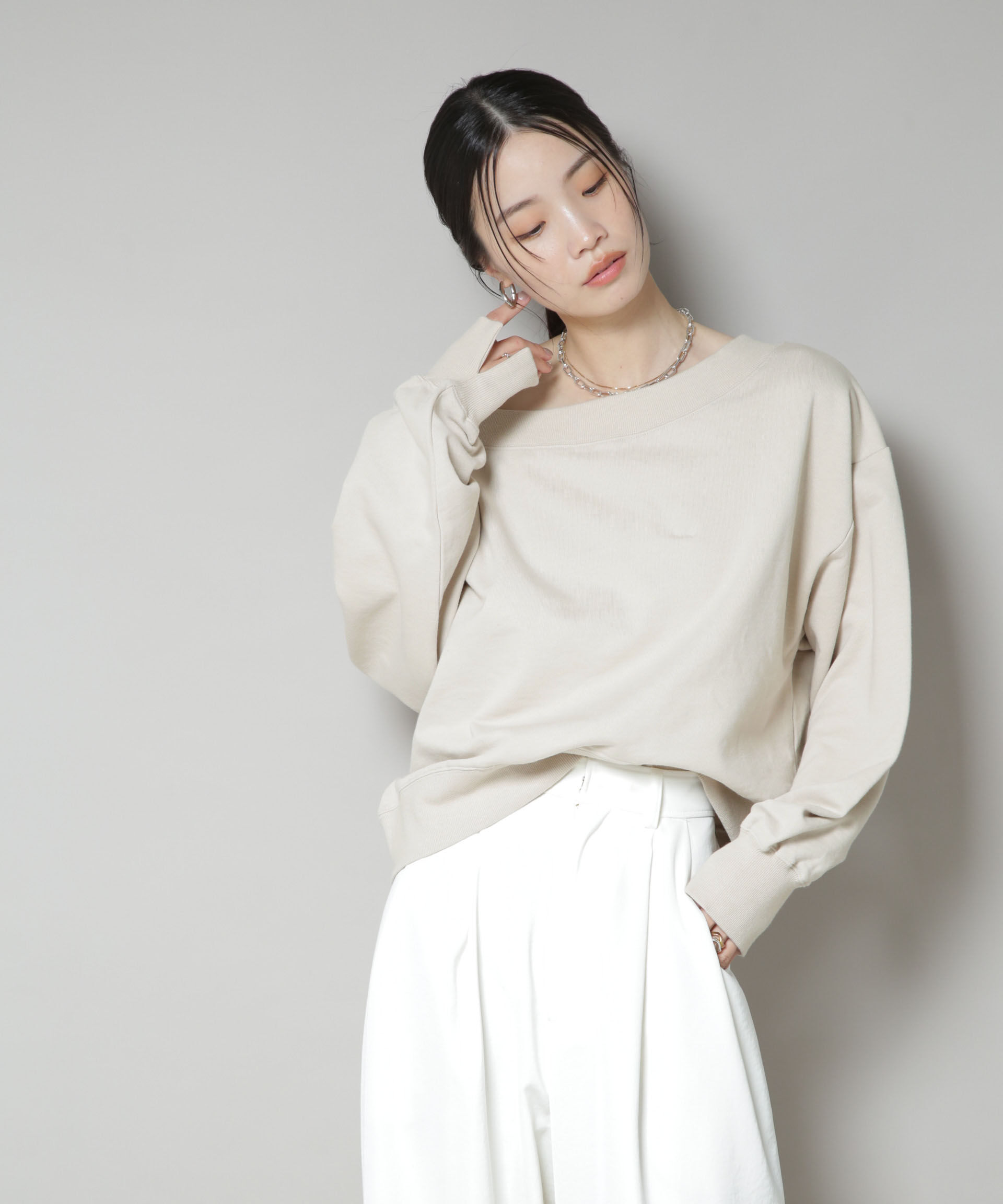 nano･universe「ワイドボートネックスウェットトップス」|Tシャツ・カットソー|