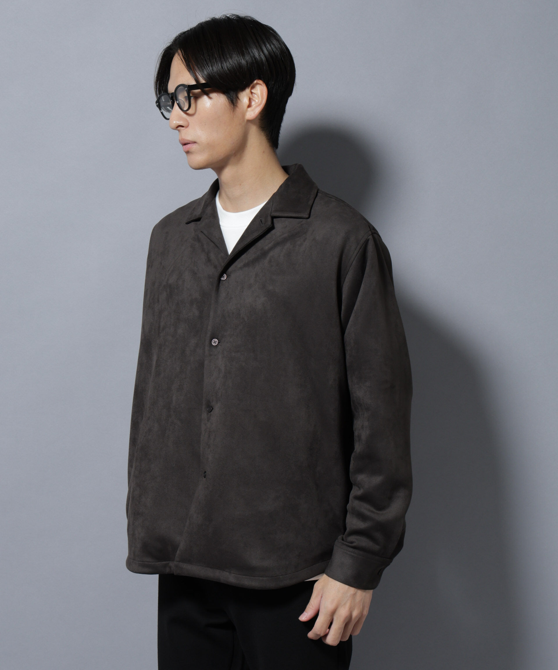 nano･universe「フェイクスエードシャツ 長袖」|シャツ・ブラウス|チャコール3