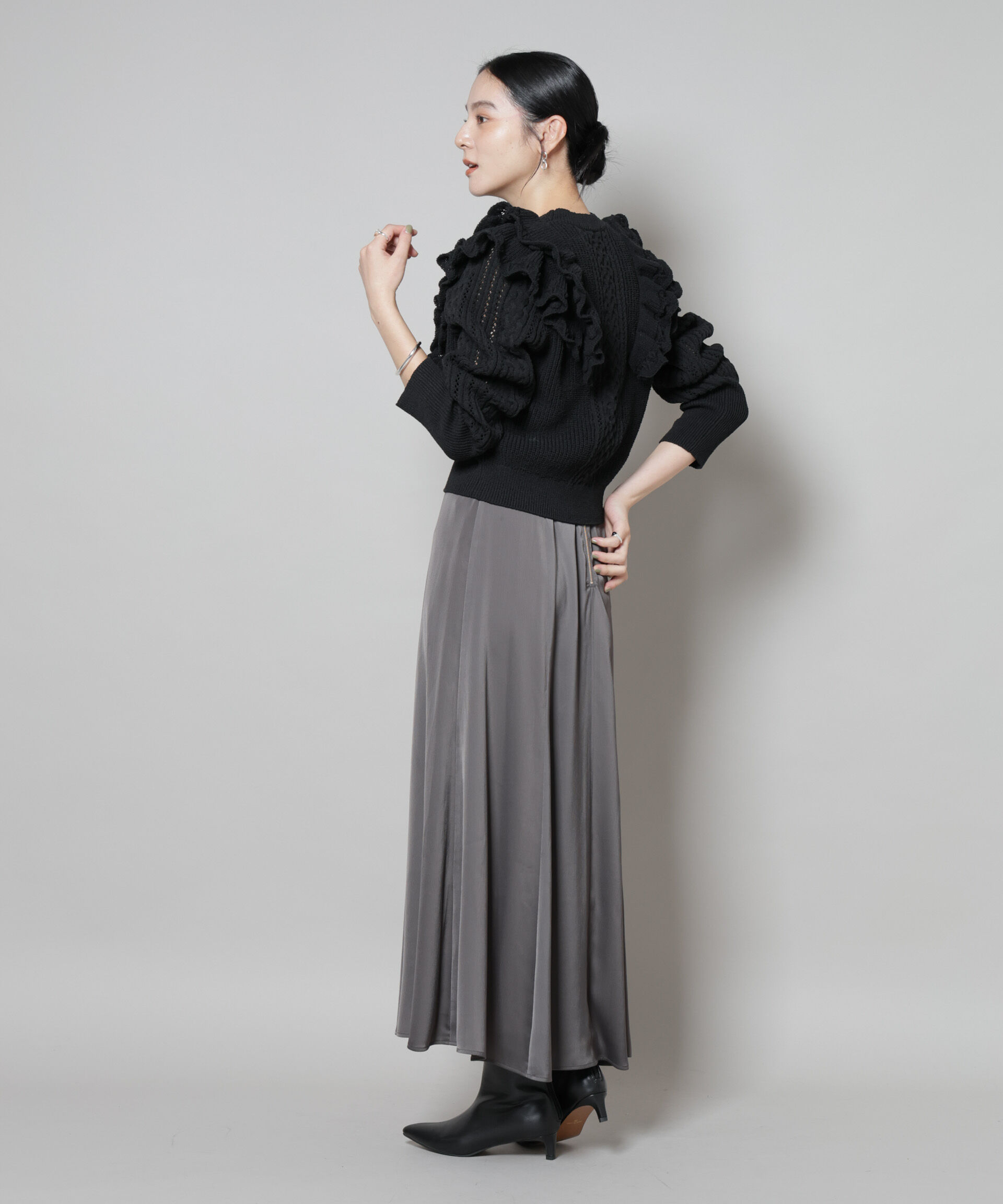 nano･universe「サテンフレアマキシスカート(セットアップ可)」|スカート|