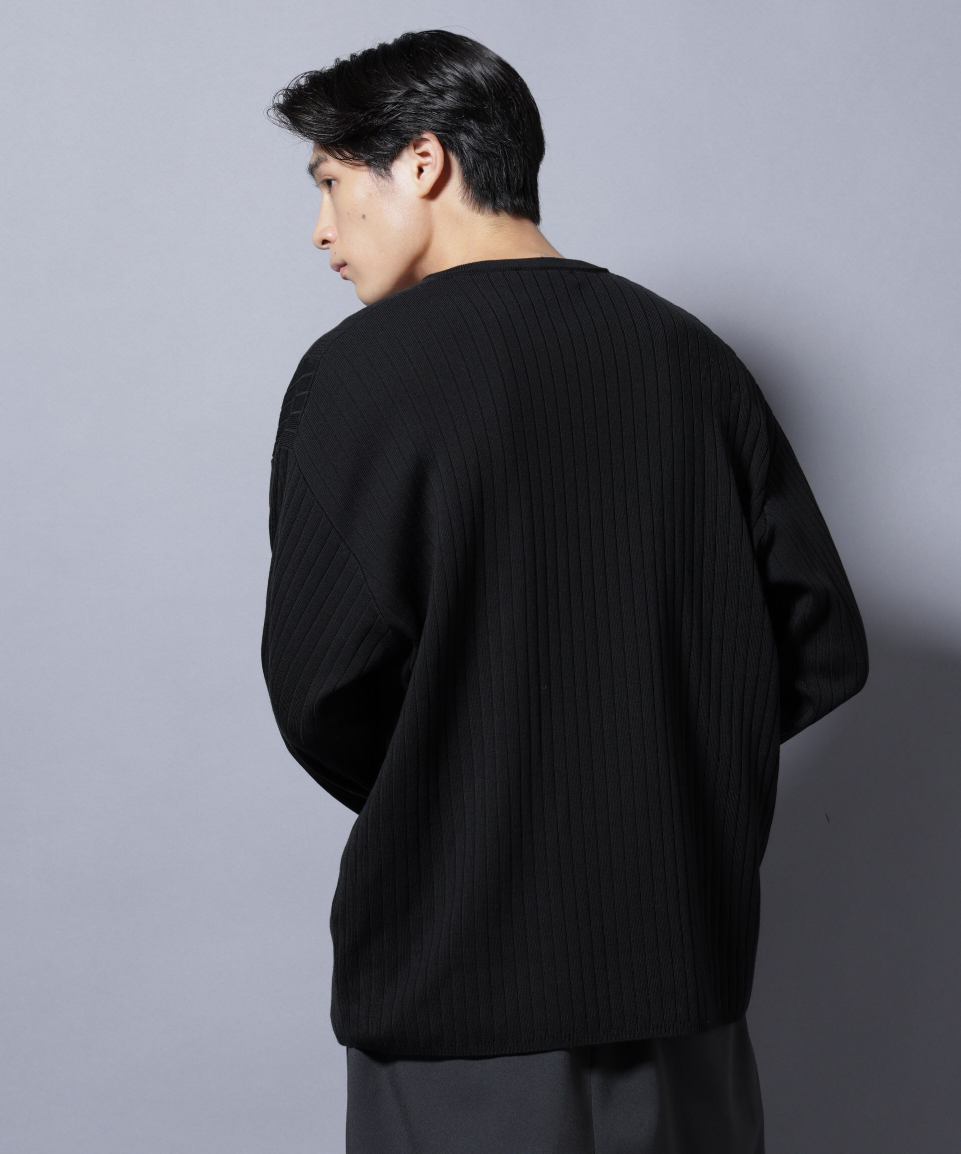 nano･universe「CICA&UVカット リブニットVネック」|ニット・セーター|