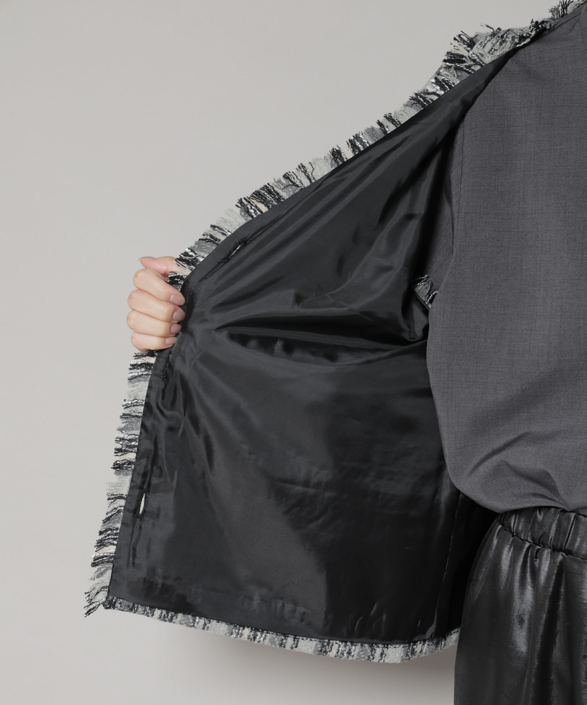 nano･universe「チェックフリンジ金ボタンジレ(セットアップ可)」|テーラードジャケット|