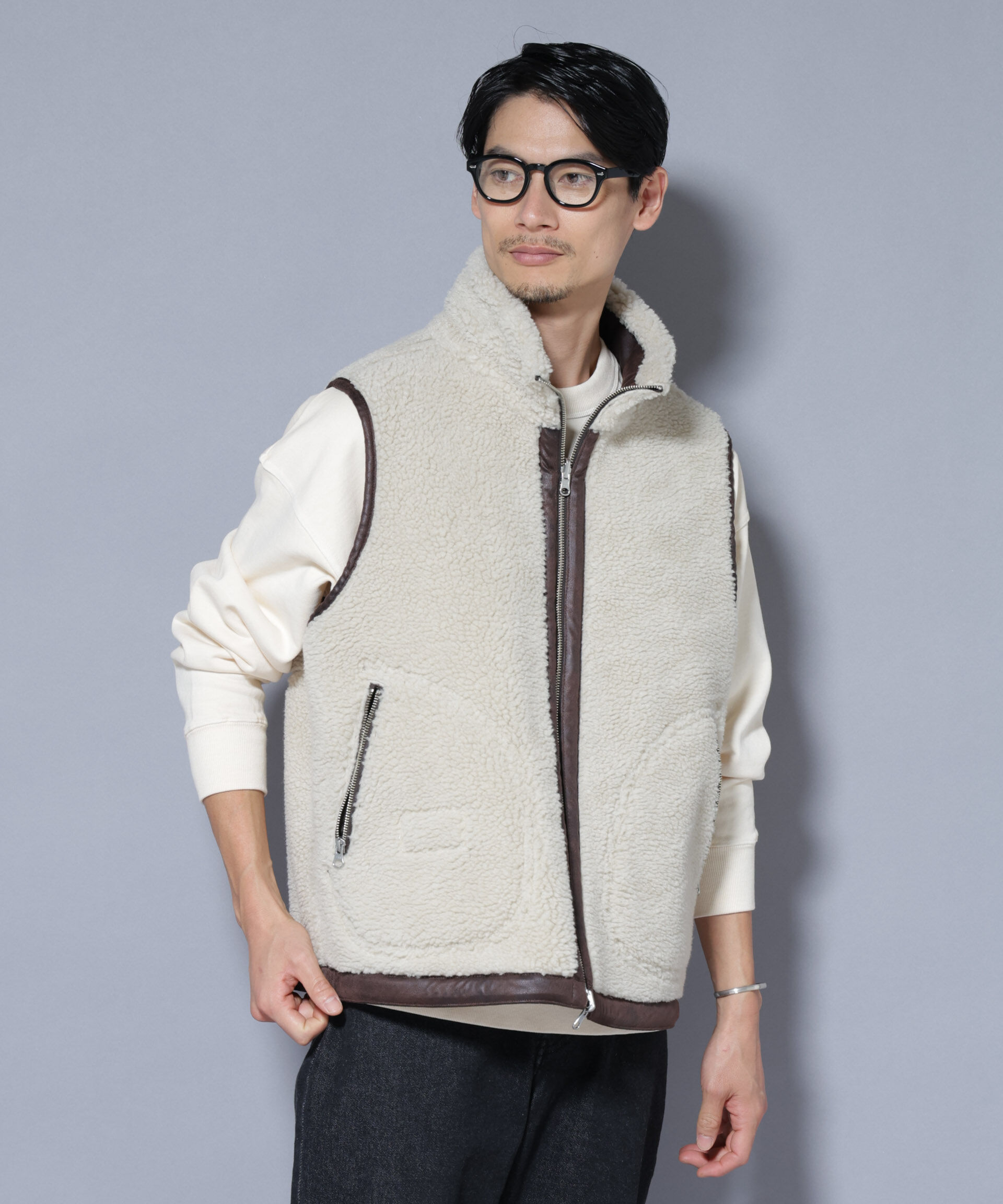 nano･universe「クラックフェイクムートンリバーシブルベスト」|ダウンベスト・ベスト|