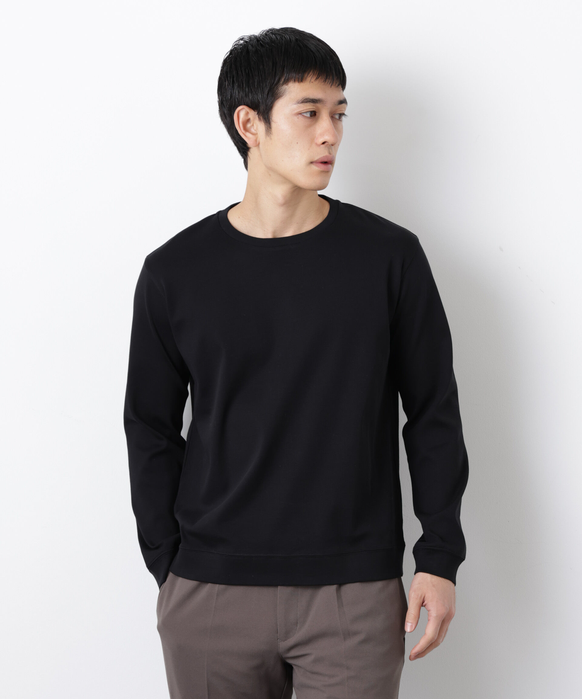 nano･universe「「FORMAL JERSEY」クルーネックカットソー長袖」|Tシャツ・カットソー|ブラック