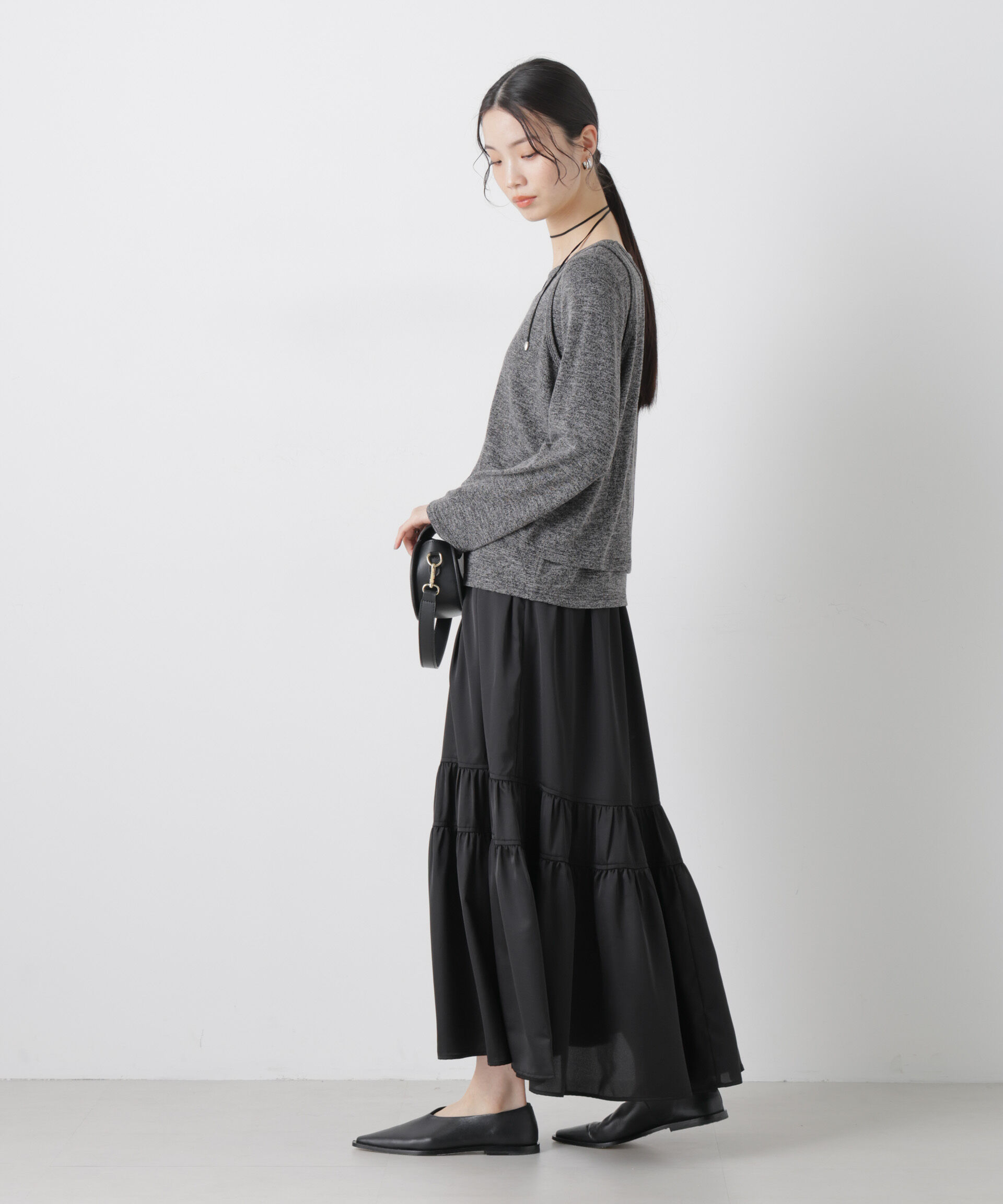 nano･universe「ティアード切り替えサテンギャザースカート」|スカート|