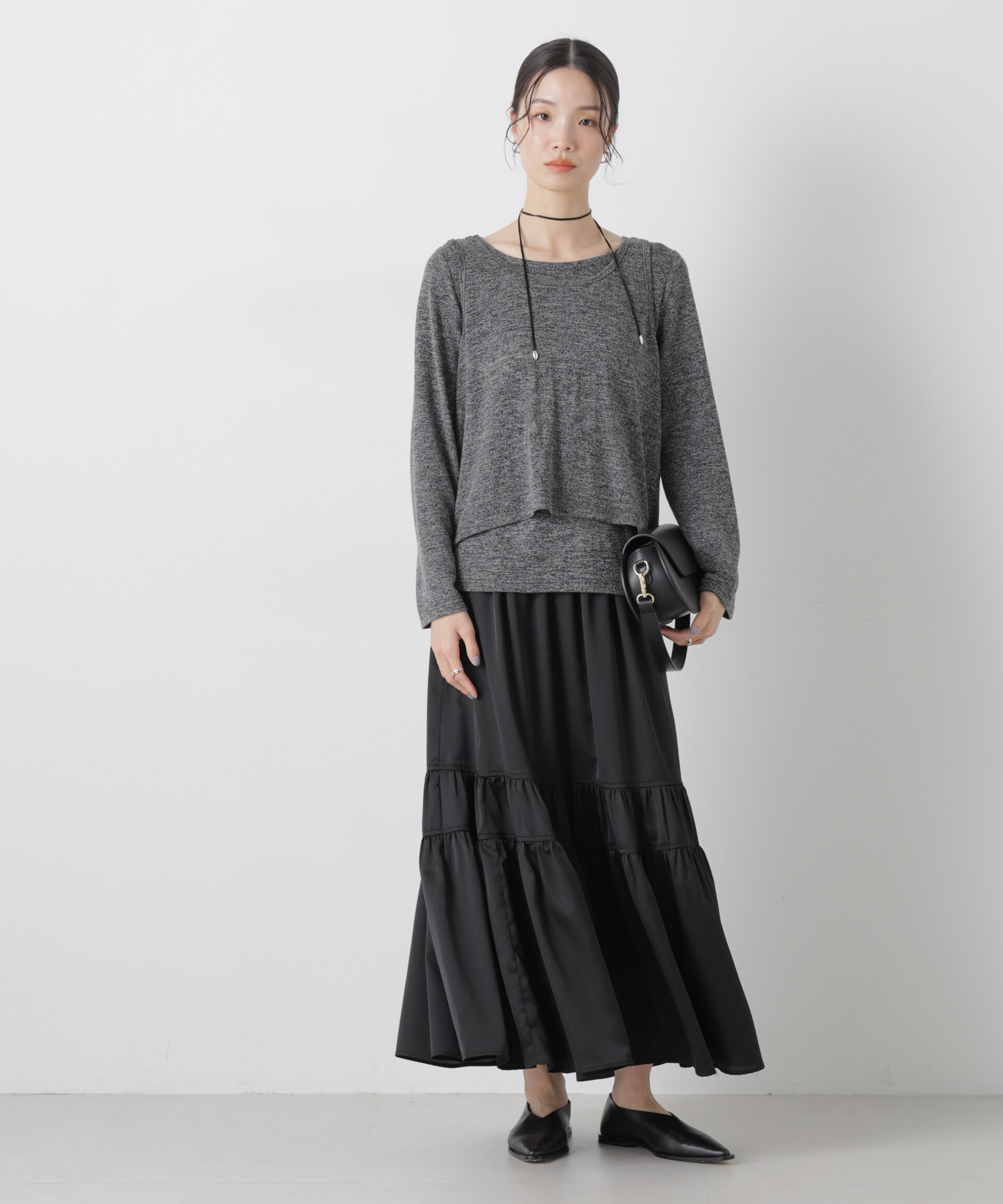 nano･universe「ティアード切り替えサテンギャザースカート」|スカート|