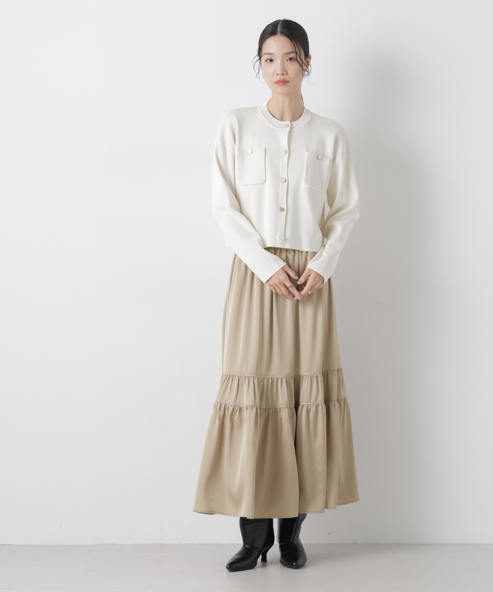 nano･universe「ティアード切り替えサテンギャザースカート」|スカート|