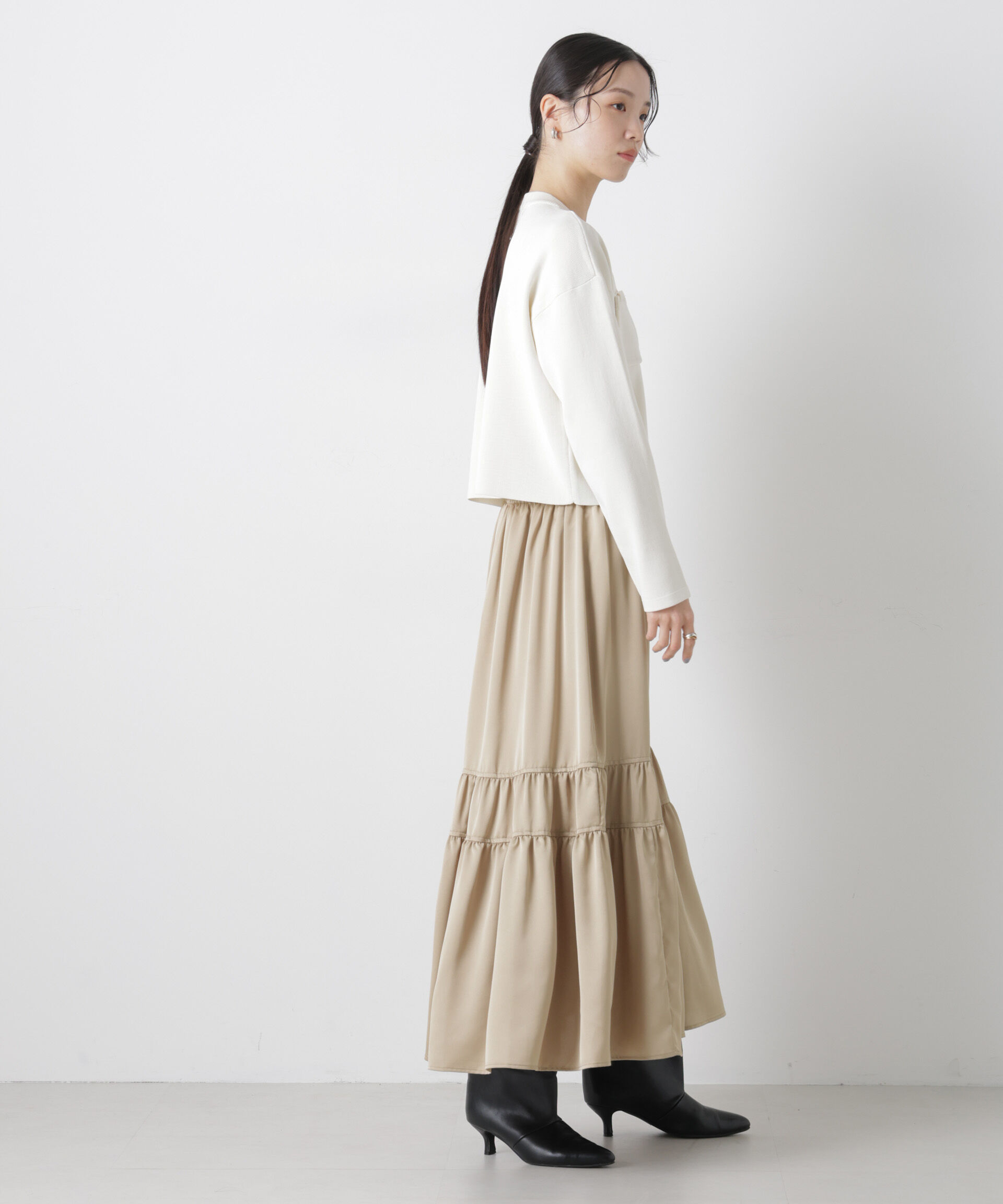 nano･universe「ティアード切り替えサテンギャザースカート」|スカート|