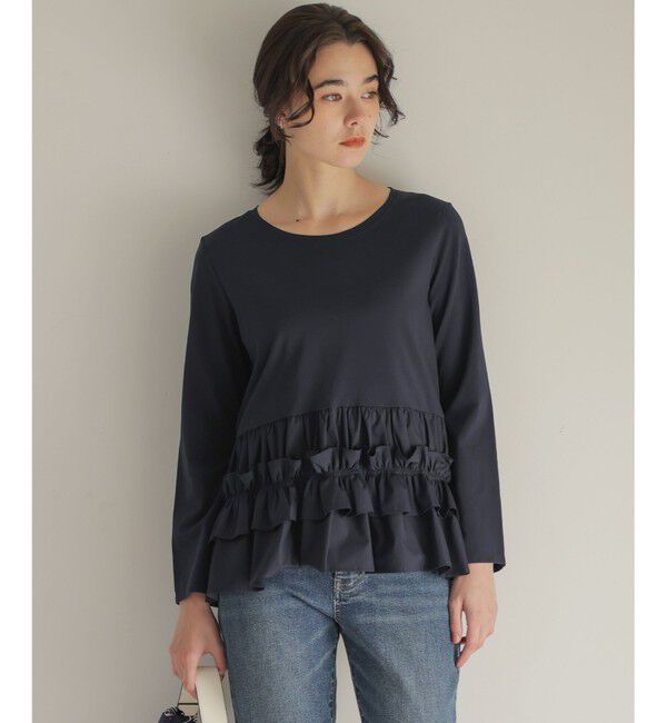 組曲「フリルシャツコンビ ロングTシャツ」|Tシャツ・カットソー|ネイビー系