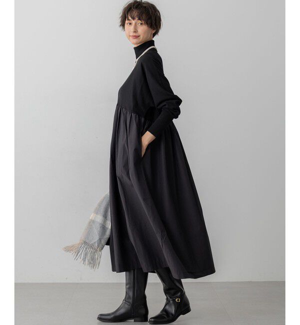 23区「【洗える】ギャザーコンビ ニットワンピース」|ワンピース|