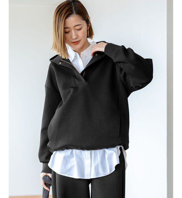 23区「【洗える】コットンエアーダンボール ドロスト フーディー」|パーカー|ブラック系