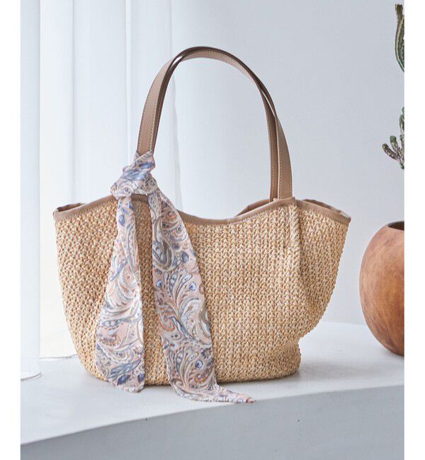 ANY SIS「スカーフ付パイピングカゴ バッグ」|かごバッグ|ナチュラル