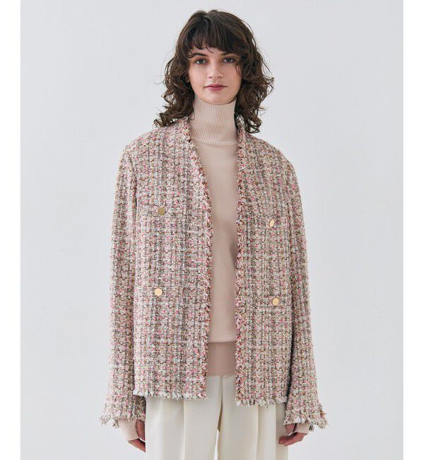 BEIGE,「【Oggi 4月号掲載】TEASEL / オーバーサイズツイードジャケット」|ノーカラージャケット|PINK MIX