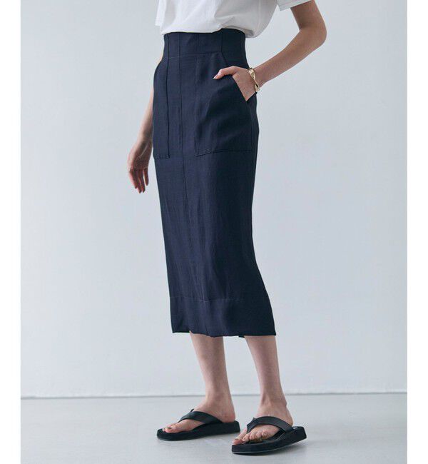BEIGE,「【洗える】BERNARD / リネンアウトポケットハイウエストスカート」|スカート|Navy