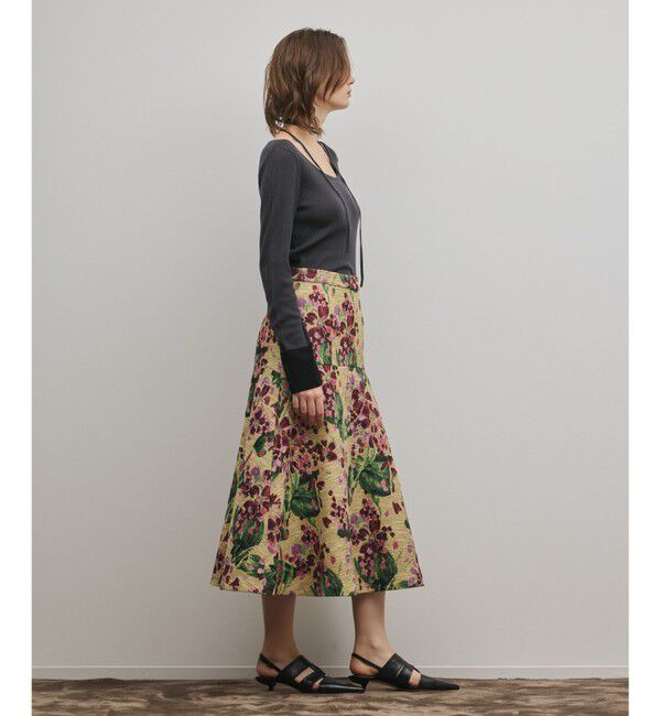 GRACE CONTINENTAL「フラワージャガードフレアスカート」|スカート|