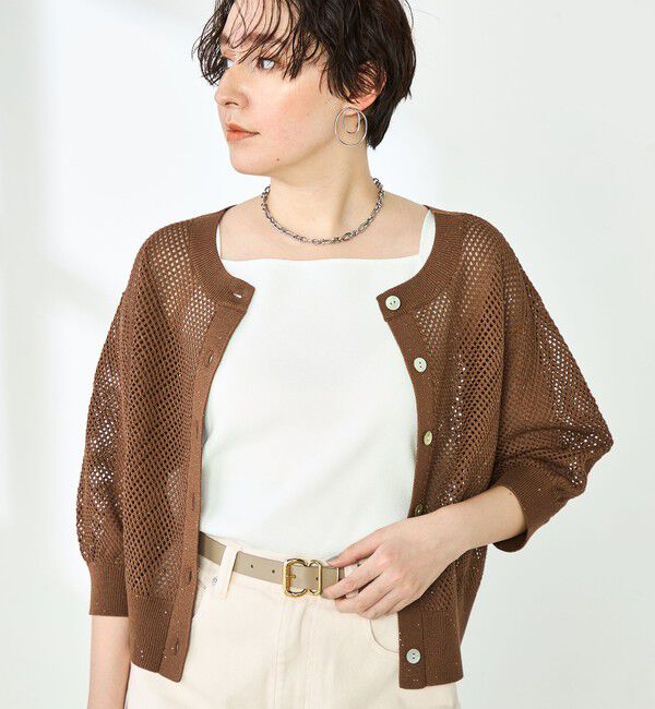 NOLLEY'S「《手洗い可能》スパンコールメッシュ5分袖カーディガン」|カーディガン|